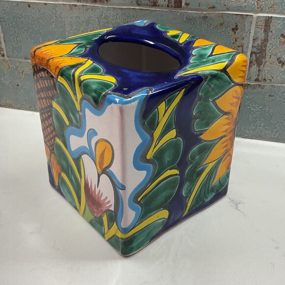 Talavera Pottery Ceramic Tissue Box Cover Made in Mexico - Picture 3 of 8